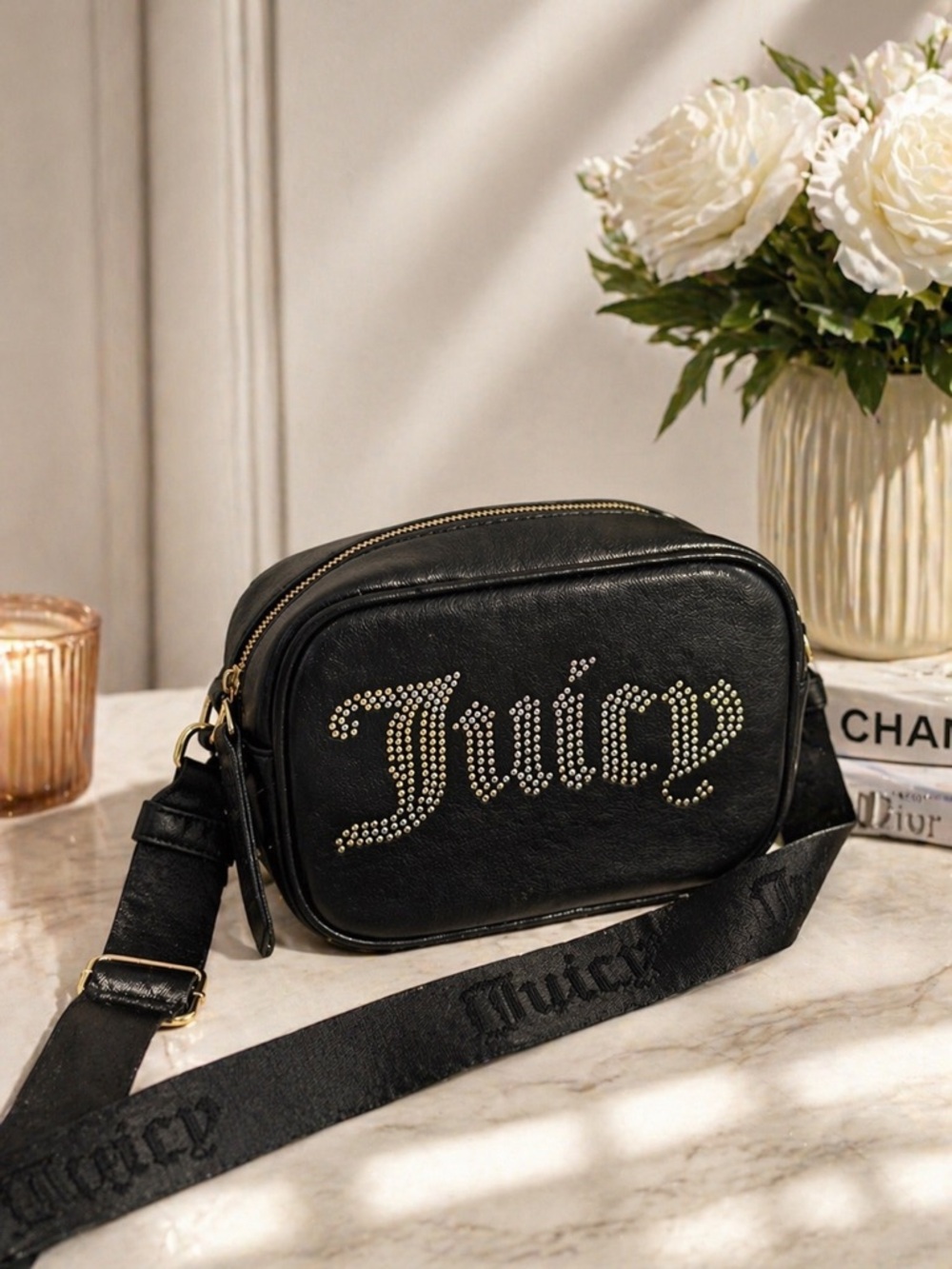 Juicy Couture Black Studded Logo Crossbody Bag